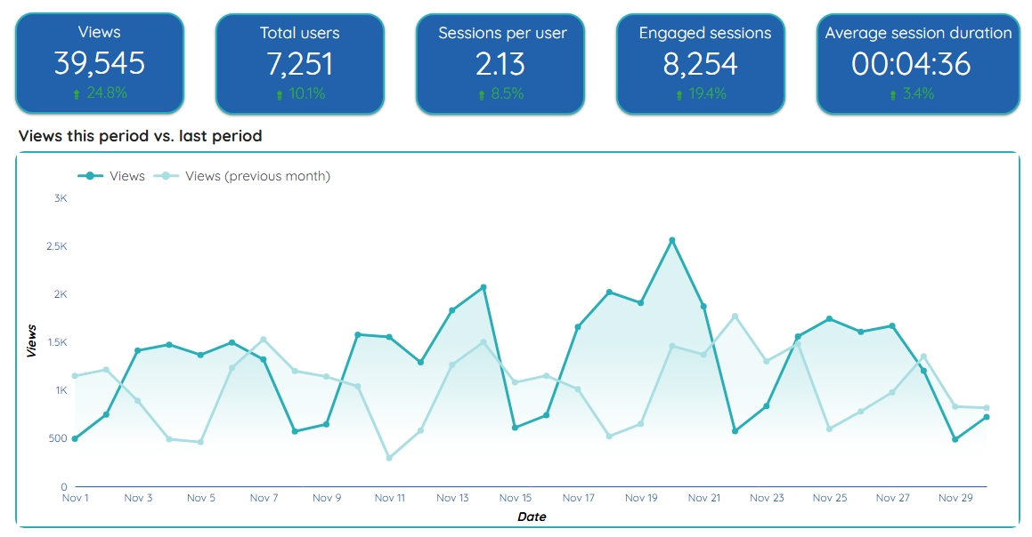 An overview of our statistics for the Highlands College website in November.